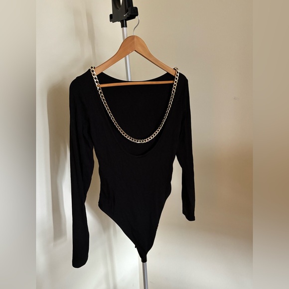 NEVER WORN H&M Backless Gold Chain Detail Bodysuit - Black, Small - Picture 5 of 8